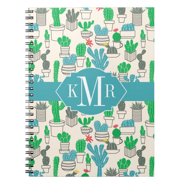 Cute Natural Floral Cacti Pattern Notebook (Front)