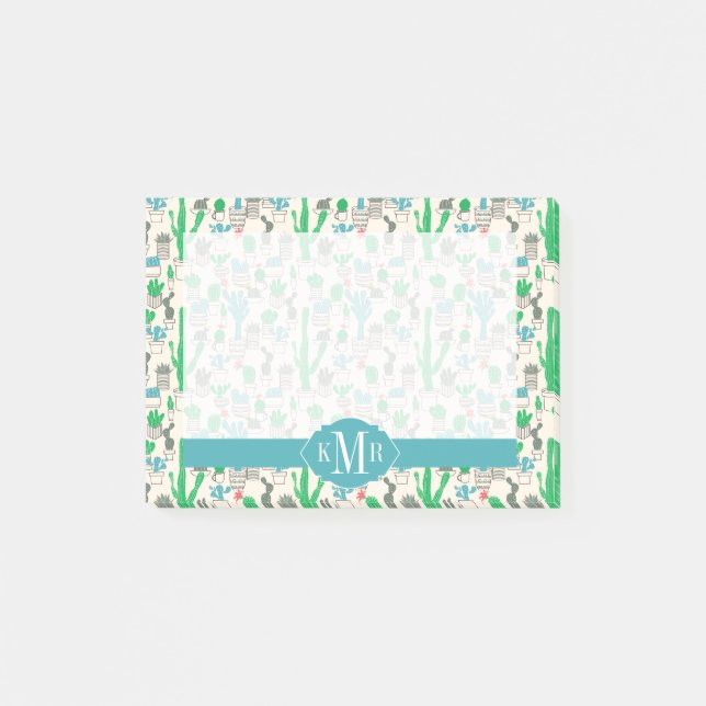 Cute Natural Floral Cacti Pattern Post-it Notes (Front)
