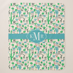 Cute Natural Floral Cacti Pattern Sherpa Blanket