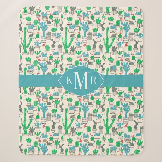 Cute Natural Floral Cacti Pattern Sherpa Blanket (Front)