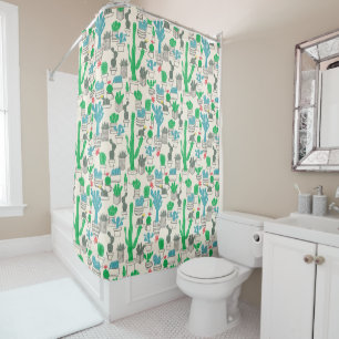 Cute Natural Floral Cacti Pattern Shower Curtain