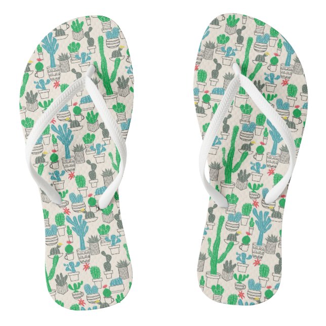 Cute Natural Floral Cacti Pattern Thongs (Footbed)
