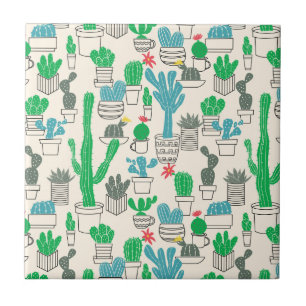 Cute Natural Floral Cacti Pattern Tile