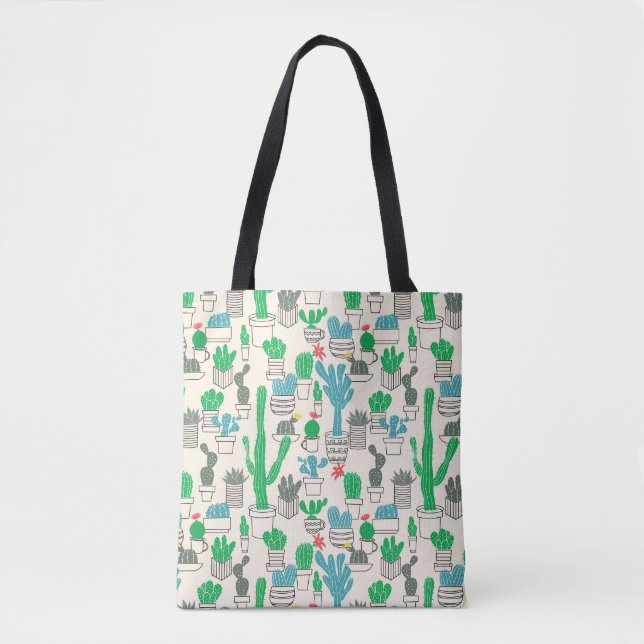 Cute Natural Floral Cacti Pattern Tote Bag (Front)