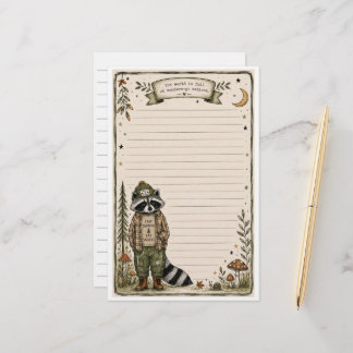 Cute Nature Explorer Racoon Stationery Paper