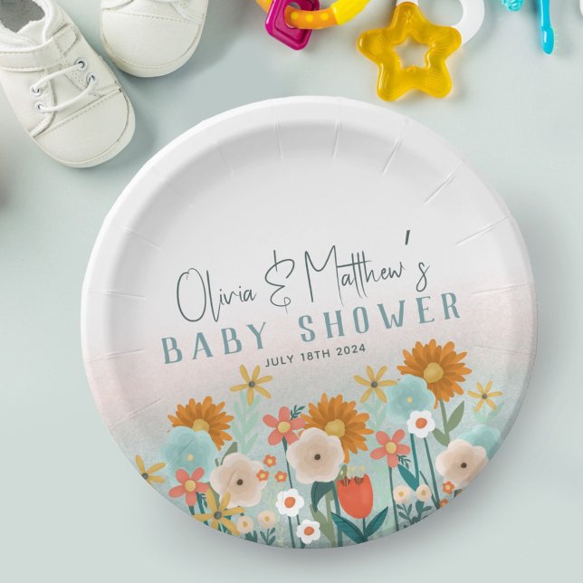 Cute Nature Floral Botanical Girls Baby Shower Paper Plate (Creator Uploaded)