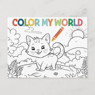 Cute Nature Loving Kitten Colouring Page  Postcard