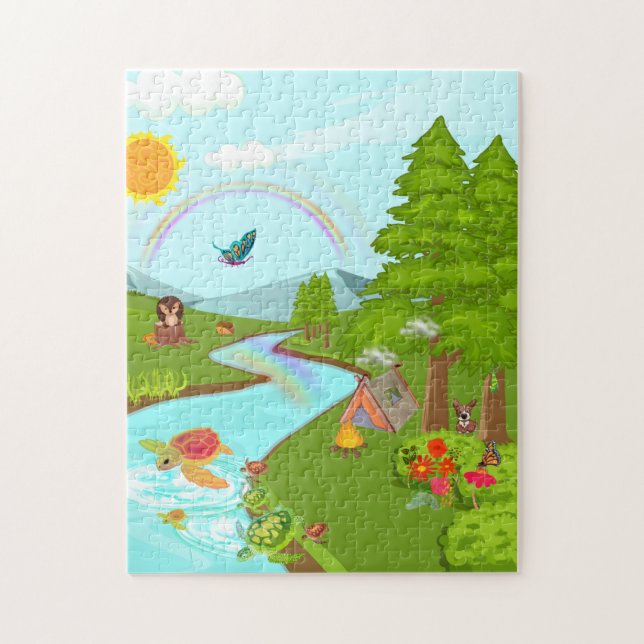 Cute Nature Themed Turtles Hedgehogs Campfire Dog Jigsaw Puzzle (Vertical)