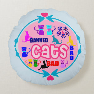 😻🐾↷❤Cute Naughty Cat Family Soft & Wrinkle-Free Round Cushion