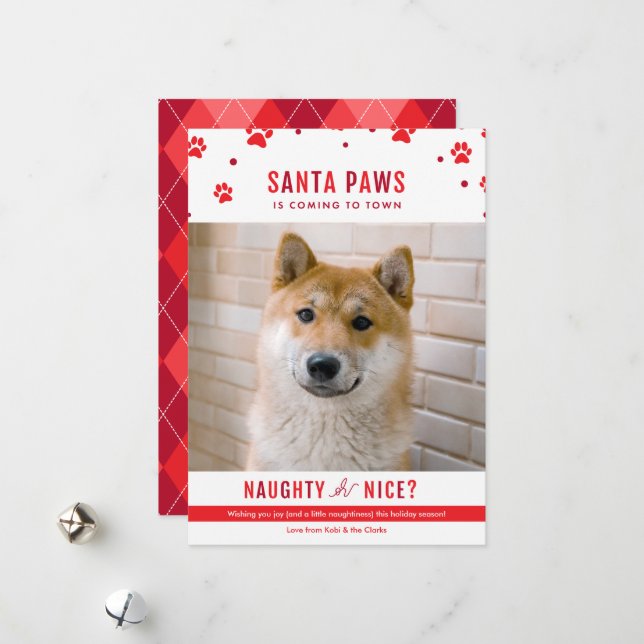 Cute Naughty or Nice Dog Christmas Photo Holiday Card (Front/Back In Situ)
