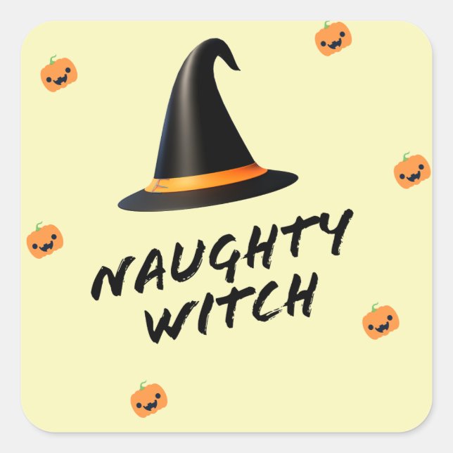 Cute Naughty Witch with Hat Square Sticker (Front)
