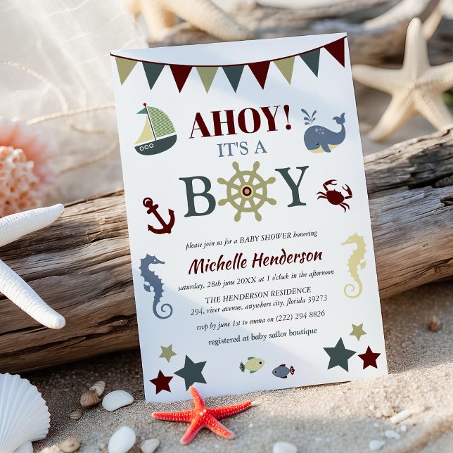 Cute Nautical Ahoy! Its a Boy Baby Shower Invitation (Creator Uploaded)