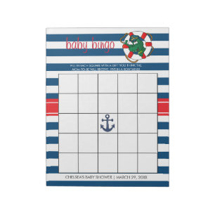 Cute Nautical Alligator Baby Shower Bingo Game Notepad