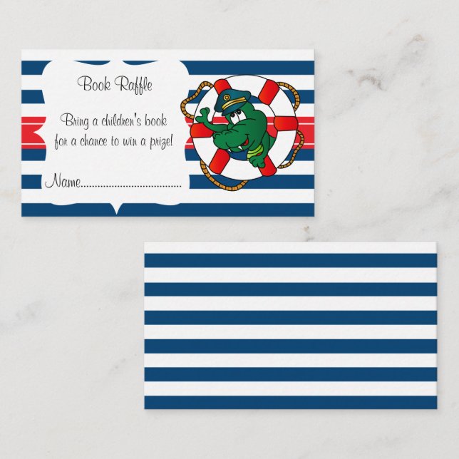 Cute Nautical Alligator Baby Shower Book Raffle Enclosure Card (Front/Back)