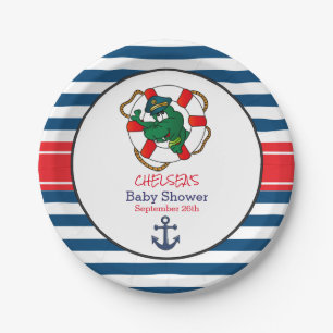 Cute Nautical Alligator Baby Shower Paper Plate
