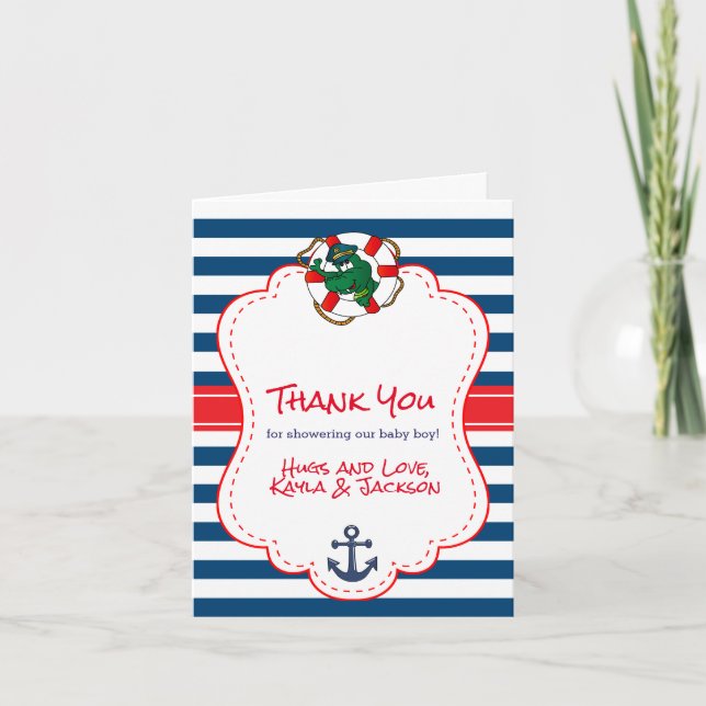 Cute Nautical Alligator Baby Shower Thank You (Front)