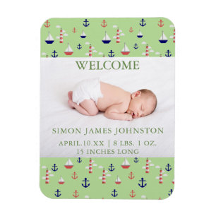 Cute Nautical Baby Birth Announcement Magnet