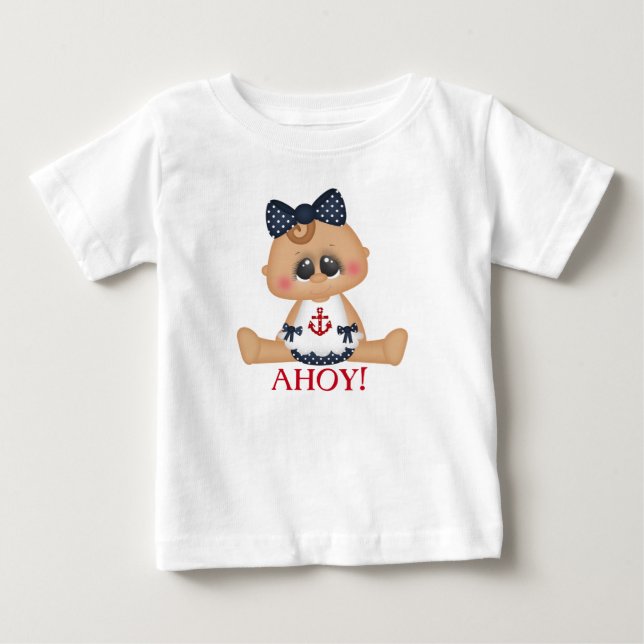 Cute Nautical Baby Girl Ahoy! T-Shirt (Front)