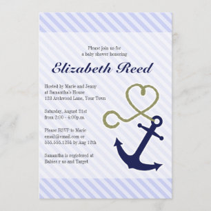 Cute Nautical Baby Shower Anchor with Heart Rope Invitation