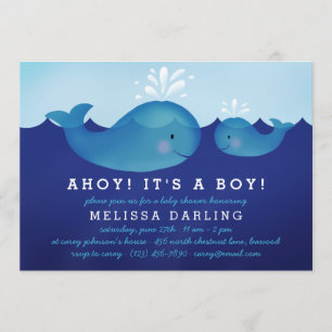 Cute Nautical Baby Shower Invitations   Blue Whale