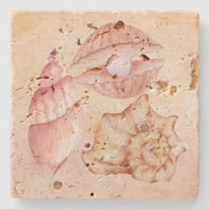 Cute nautical background seashell Pink Stone Coaster