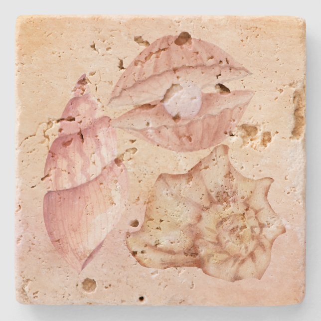 Cute nautical background seashell Pink Stone Coaster (Front)