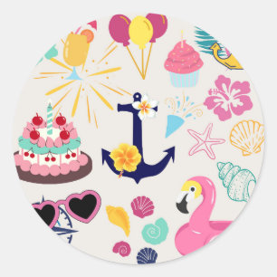 Cute Nautical Birthday Classic Round Sticker