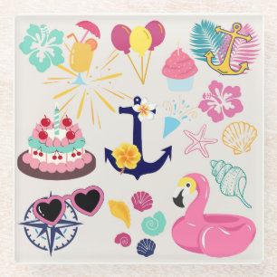 Cute Nautical Birthday Glass Coaster