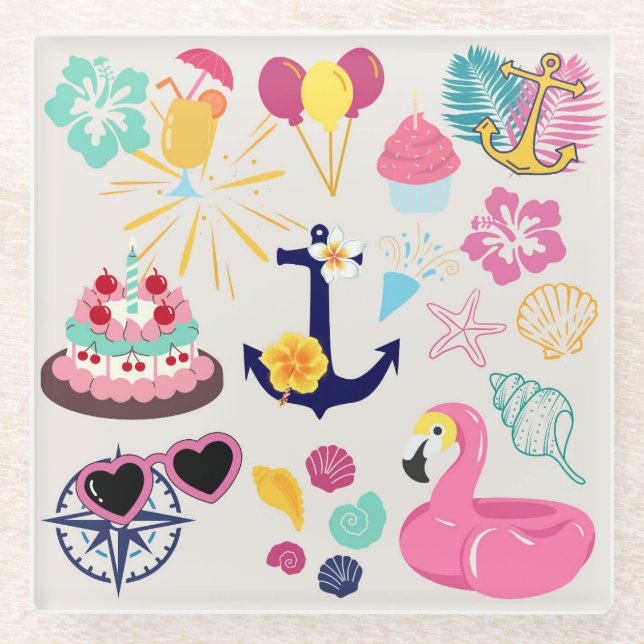 Cute Nautical Birthday Glass Coaster (Front)