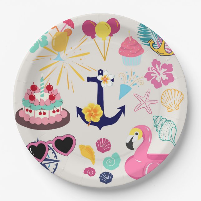 Cute Nautical Birthday Paper Plate (Front)