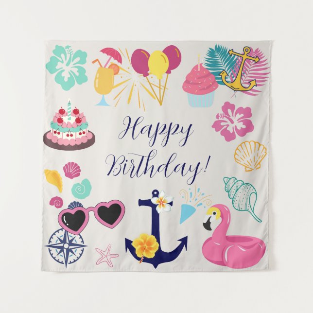  Cute Nautical Birthday Tapestry (Front)