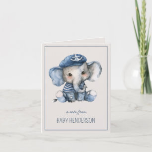 Cute Nautical Blue Baby Elephant Personalized Note Card