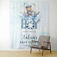 Cute Nautical Blue Boat Teddy Bear Boy Baby Shower