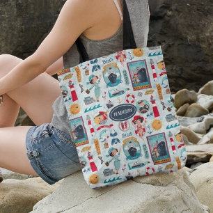 Cute Nautical blue red ocean girly drawing Tote Bag