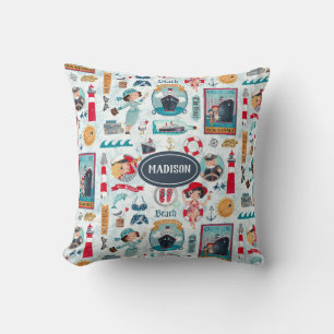 Cute Nautical blue red ocean girly pattern Cushion