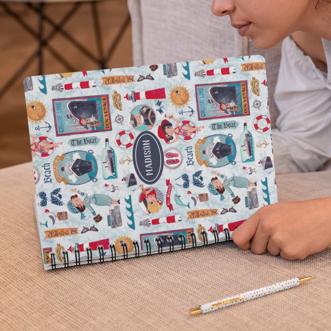 Cute Nautical blue red ocean girly pattern Notebook (Creator Uploaded)