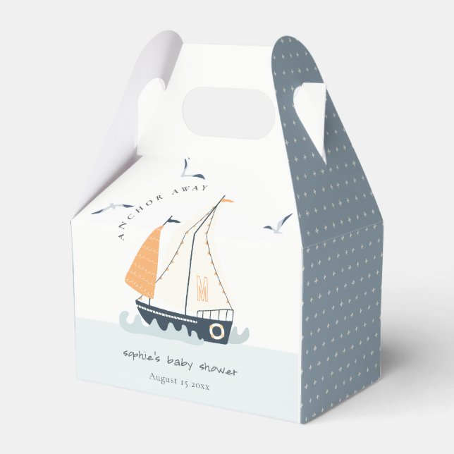 Cute Nautical Blue Sailboat Pastel Baby Shower Favour Box (Front Side)