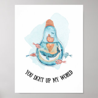 Cute Nautical Blue Whale Nursery/Bathroom Wall Art