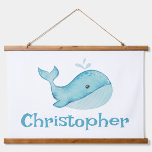 Cute Nautical Blue Whale Personalised Hanging Tapestry