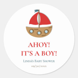 Cute Nautical Boy Baby Shower Square  Classic Round Sticker
