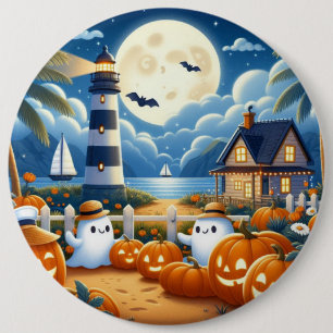Cute, Nautical/coastal Halloween ghost/pumpkins 6 Cm Round Badge