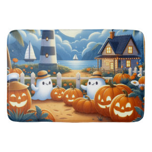 Cute, Nautical/coastal Halloween ghost/pumpkins Bath Mat
