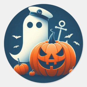 Cute, Nautical/coastal Halloween ghost/pumpkins Classic Round Sticker
