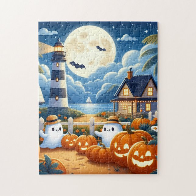 Cute, Nautical/coastal Halloween ghost/pumpkins Jigsaw Puzzle (Vertical)