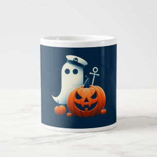 Cute, Nautical/coastal Halloween ghost/pumpkins Large Coffee Mug