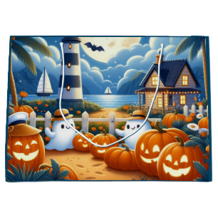 Cute, Nautical/coastal Halloween ghost/pumpkins Large Gift Bag