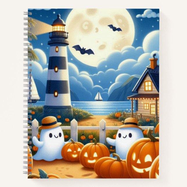Cute, Nautical/coastal Halloween ghost/pumpkins Notebook (Front)