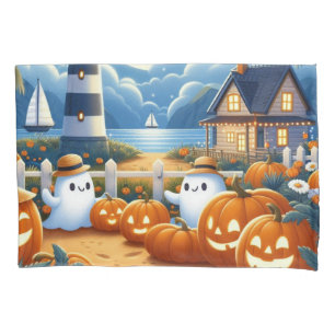 Cute, Nautical/coastal Halloween ghost/pumpkins Pillowcase