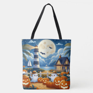 Cute, Nautical/coastal Halloween ghost/pumpkins Tote Bag