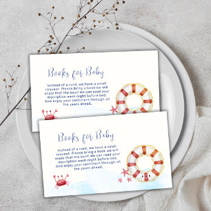 Cute Nautical Crab Starfish Books For Baby Shower  Enclosure Card